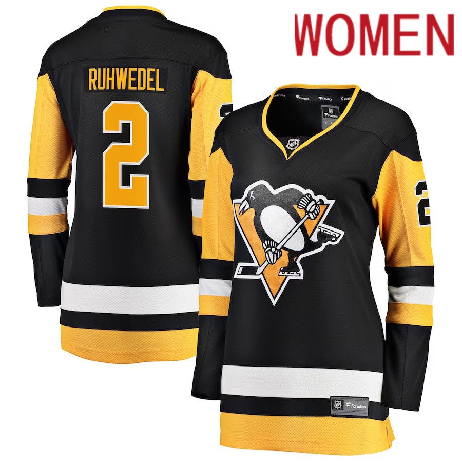 Women Pittsburgh Penguins #2 Chad Ruhwedel Fanatics Branded Black Premier Breakaway Player NHL Jersey